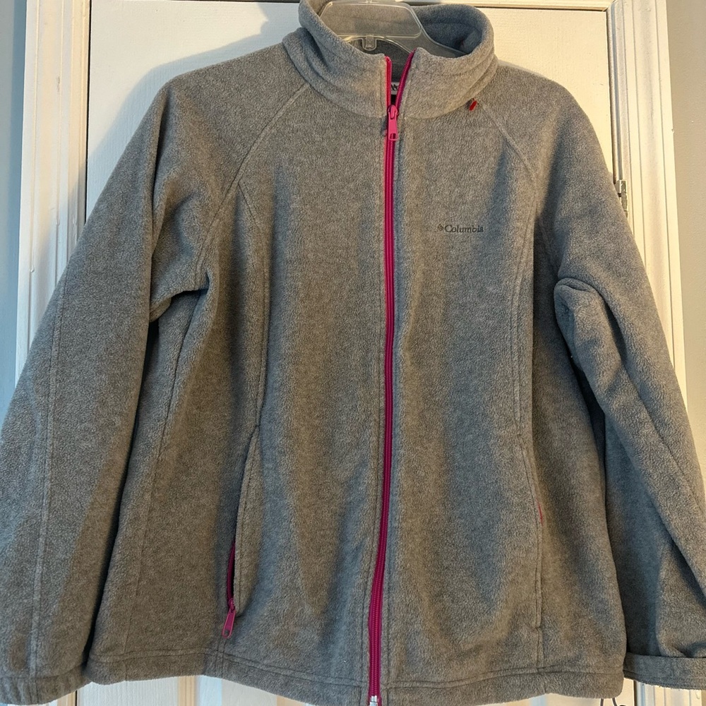 Columbia Gray Fleece Jacket with Pink Zipper